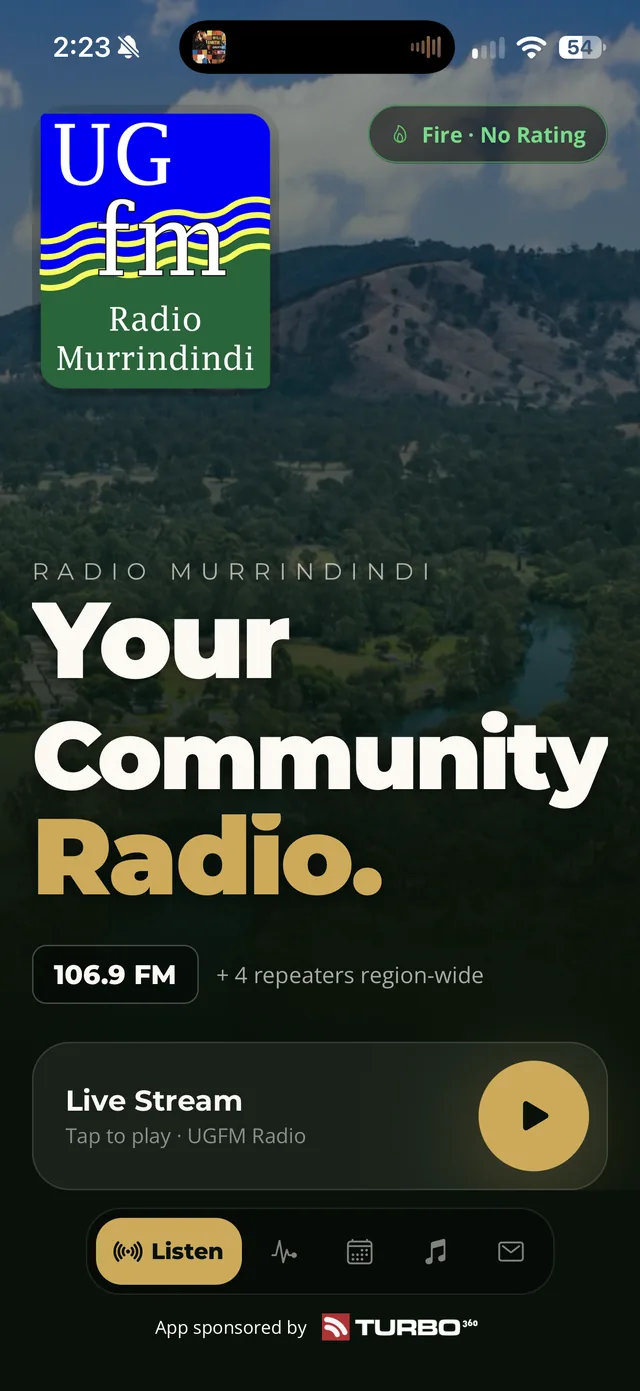 UGFM Radio Murrindindi app screen